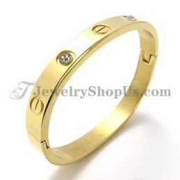 Pulseira De Titânio Dourada Da Moda Com Strass