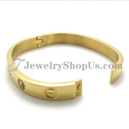 Pulseira De Titânio Dourada Da Moda Com Strass