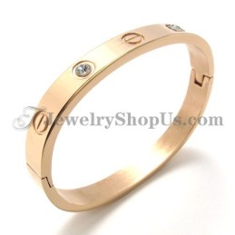 Pulseira De Titânio Em Ouro Rosa Com Strass