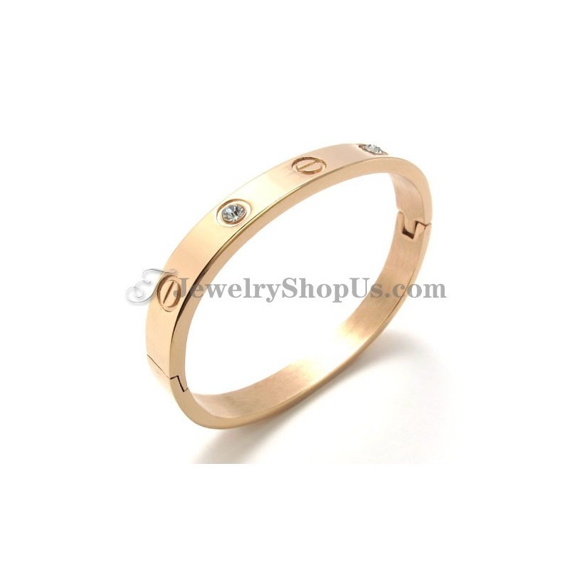 Pulseira De Titânio Em Ouro Rosa Com Strass Pulseira De Titânio Em Ouro Rosa Com Strass