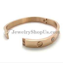 Pulseira De Titânio Em Ouro Rosa Com Strass