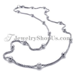 Colar Feminino Elegante Com Contas De Prata E Titânio