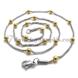 Colar Feminino Elegante Com Contas De Ouro E Titânio