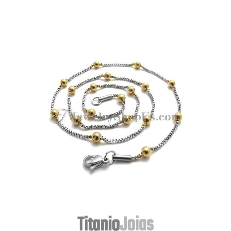 Colar Feminino Elegante Com Contas De Ouro E Titânio Colar Feminino Elegante Com Contas De Ouro E Titânio