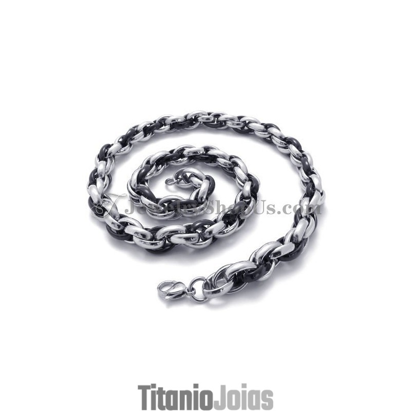 Colar Elegante De Titânio Preto E Prata