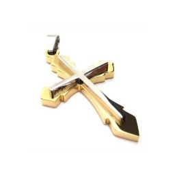 Colar Com Pingente De Cruz De Titânio Puro Dourado Masculino (Novo)