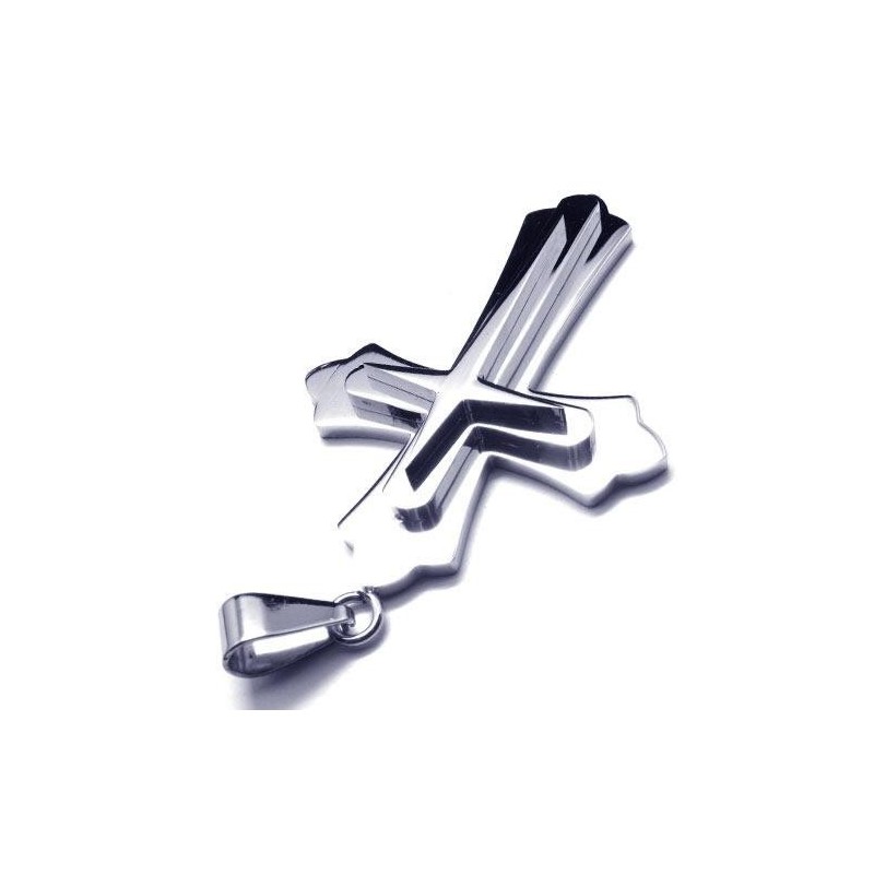 Colar Com Pingente De Cruz De Titânio Puro E Prata Masculino (Novo)