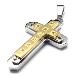 Colar Com Pingente De Cruz De Titânio Puro Dourado Masculino