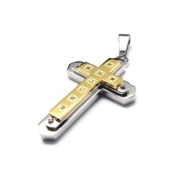 Colar Com Pingente De Cruz De Titânio Puro Dourado Masculino