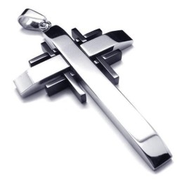 Colar Com Pingente De Cruz De Titânio Puro E Prata Preta Para Homens