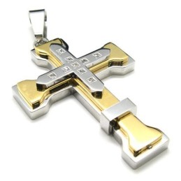 Colar Com Pingente De Cruz De Titânio Puro Dourado Masculino (Novo)