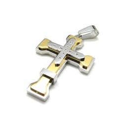 Colar Com Pingente De Cruz De Titânio Puro Dourado Masculino (Novo)