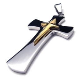 Colar Com Pingente De Cruz De Titânio Puro E Prata Dourada Masculino
