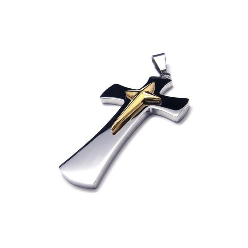 Colar Com Pingente De Cruz De Titânio Puro E Prata Dourada Masculino