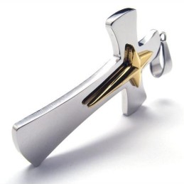 Colar Com Pingente De Cruz De Titânio Puro E Prata Dourada Masculino