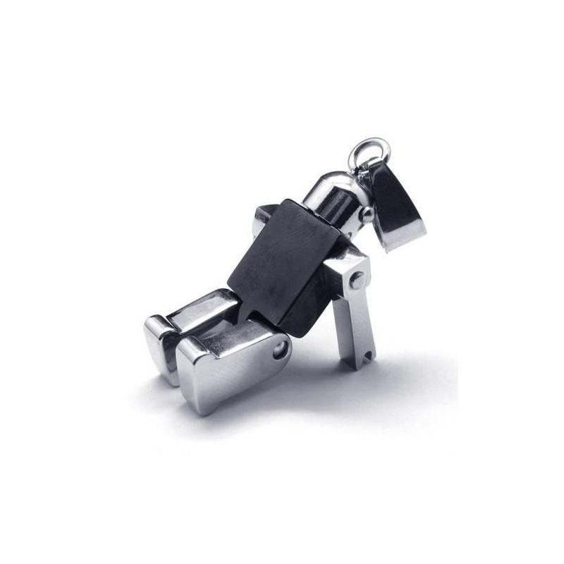 Colar Com Pingente De Robô De Titânio Puro Preto E Prateado Para Homens Colar Com Pingente De Robô De Titânio Puro Preto E Prateado Para Homens