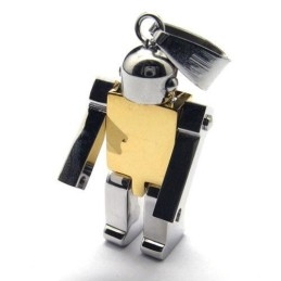 Colar Com Pingente De Robô De Titânio Puro Dourado Masculino (Novo)