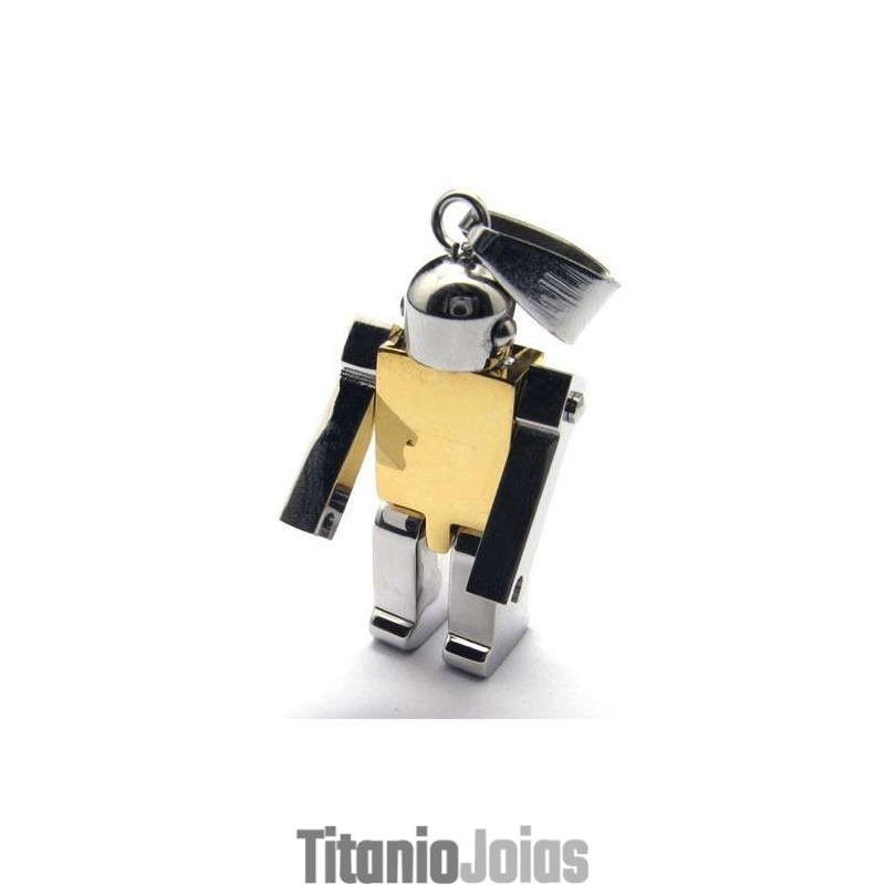 Colar Com Pingente De Robô De Titânio Puro Dourado Masculino (Novo) Colar Com Pingente De Robô De Titânio Puro Dourado Masculino (Novo)