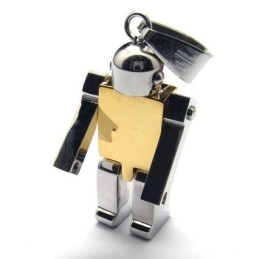 Colar Com Pingente De Robô De Titânio Puro Dourado Masculino (Novo)