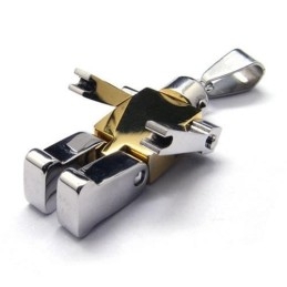 Colar Com Pingente De Robô De Titânio Puro Dourado Masculino (Novo)
