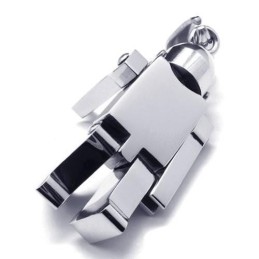 Colar Com Pingente De Robô Em Titânio Puro Prateado Masculino (Novo)