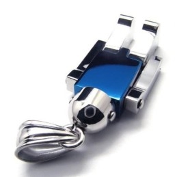 Colar Com Pingente De Robô Azul Prateado Em Titânio Puro Masculino