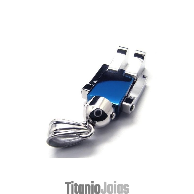 Colar Com Pingente De Robô Azul Prateado Em Titânio Puro Masculino Colar Com Pingente De Robô Azul Prateado Em Titânio Puro Masculino