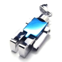 Colar Com Pingente De Robô Azul Prateado Em Titânio Puro Masculino