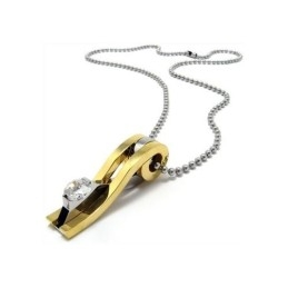 Colar Com Pingente De Titânio Puro Dourado Masculino (Novo)